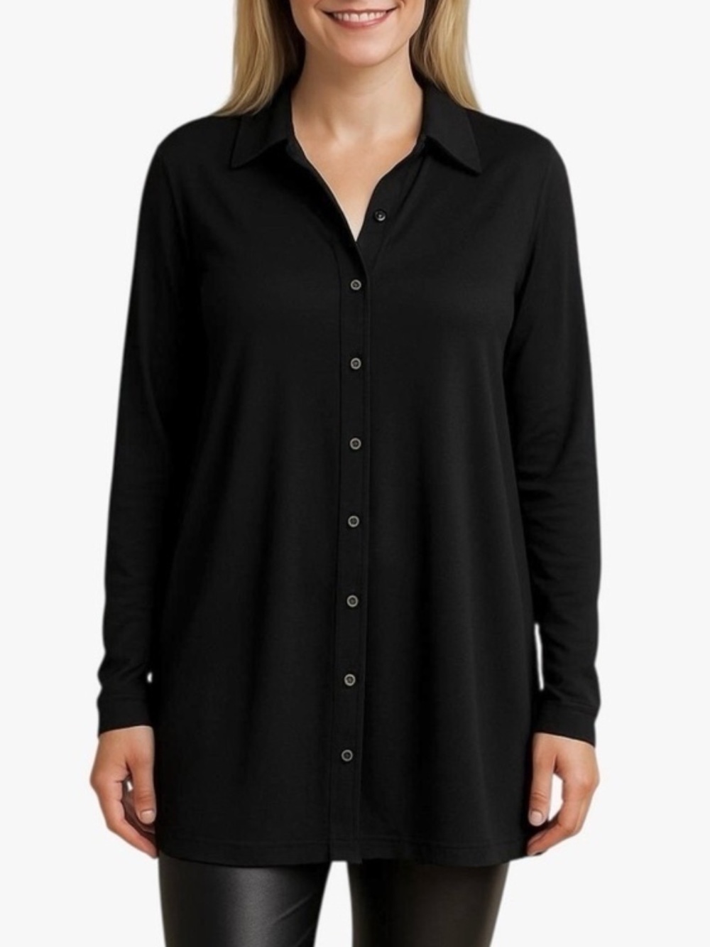 J. Jill Black Button Front Collared Tunic Size Medium